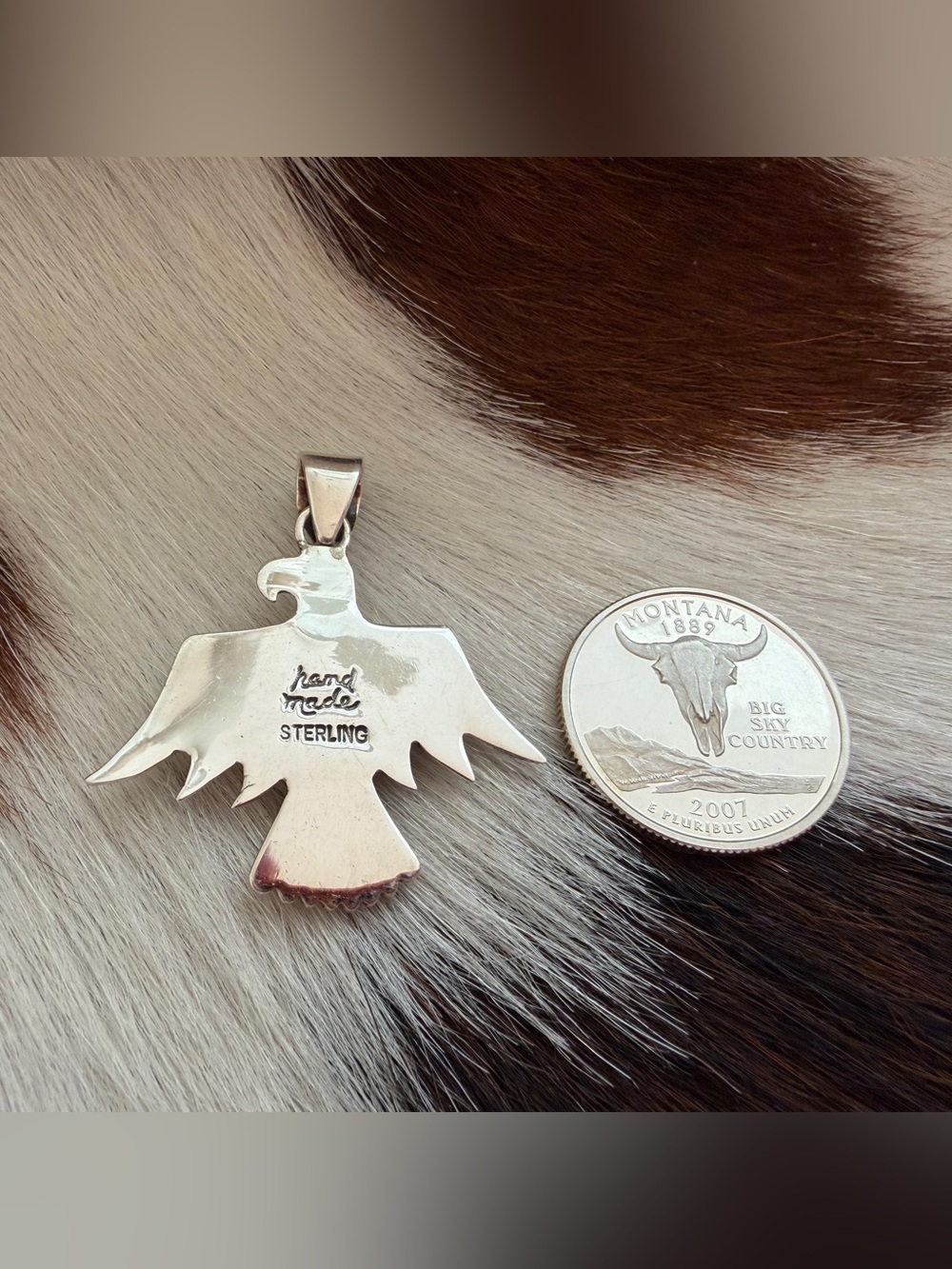❤️ Queen Pink Conch Hand Stamped Thunderbird Sterling Pendant Unisex 1.67”L - Picture 5 of 15